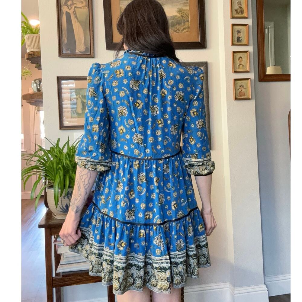 Veronica Beard Hawken Paisley silk dress tiered bohemian mini 00 XS - Picture 7 of 7